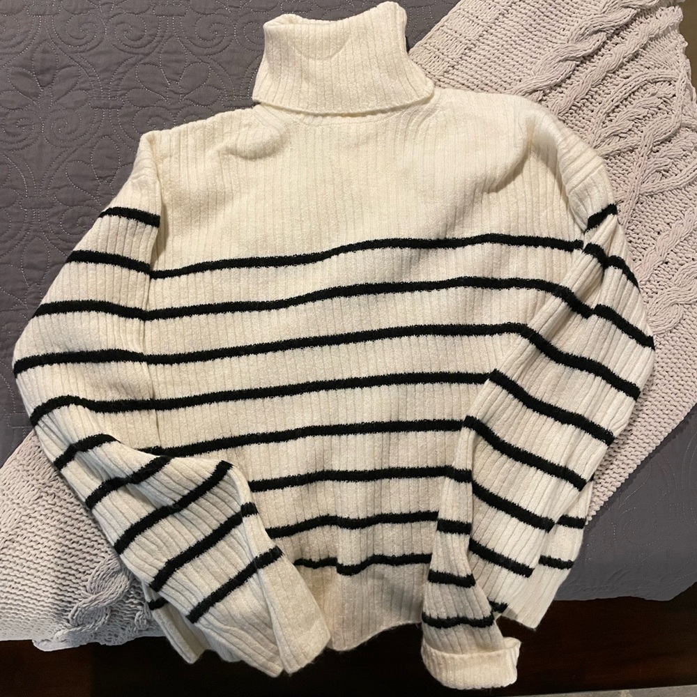NWT H&M Cream and Black Striped Turtleneck